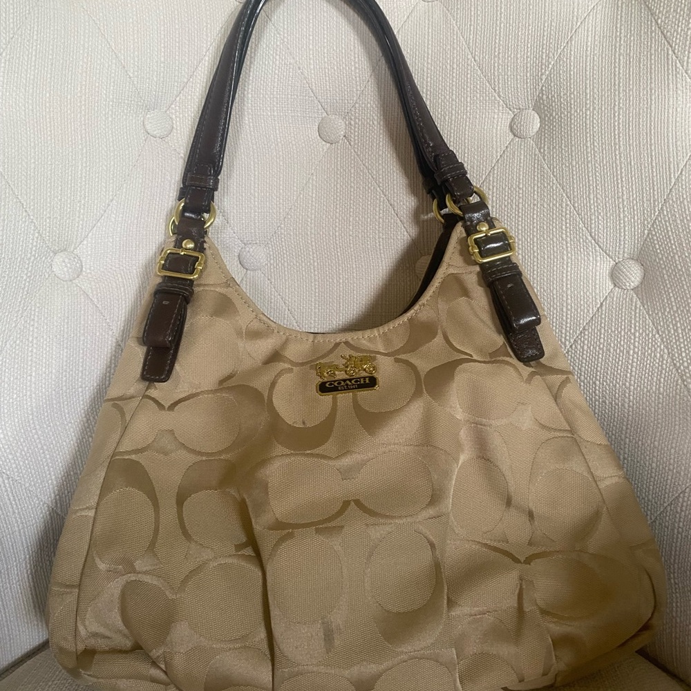 Coach Tan and Brown Shoulder Bag with Signature Design